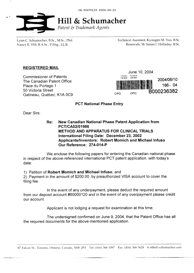 Document de brevet canadien 2470133. Cession 20040610. Image 2 de 4