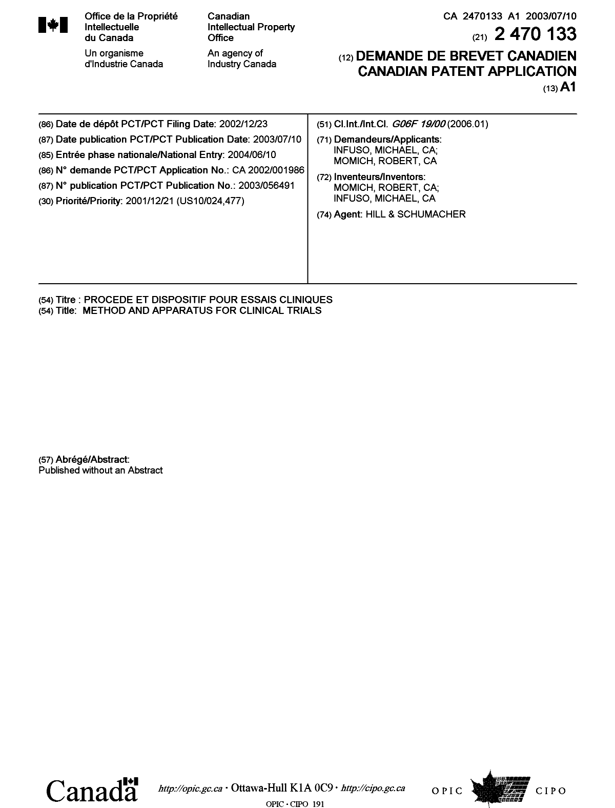 Document de brevet canadien 2470133. Page couverture 20100827. Image 1 de 1