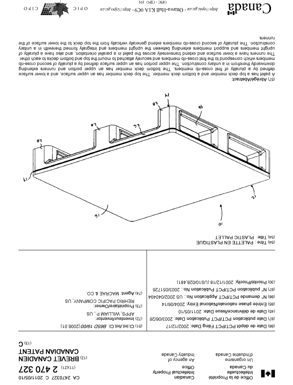 Document de brevet canadien 2470327. Page couverture 20110411. Image 1 de 1