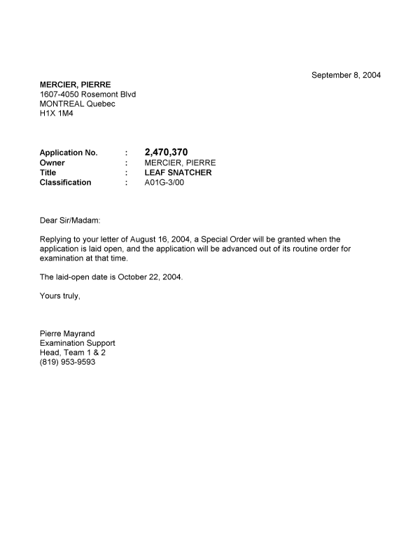 Document de brevet canadien 2470370. Poursuite-Amendment 20040908. Image 1 de 1