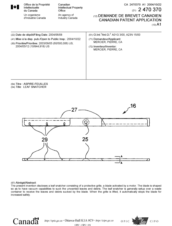 Document de brevet canadien 2470370. Page couverture 20041001. Image 1 de 1