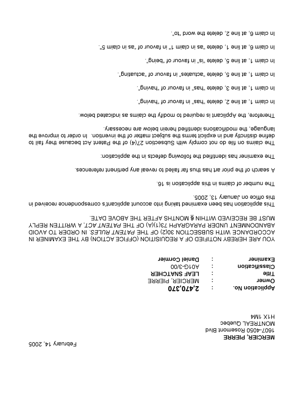 Document de brevet canadien 2470370. Poursuite-Amendment 20050214. Image 1 de 2