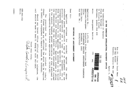 Document de brevet canadien 2470394. Cession 20050405. Image 1 de 20