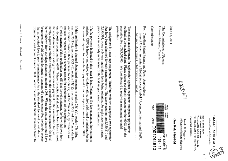 Document de brevet canadien 2470394. Cession 20110615. Image 1 de 25