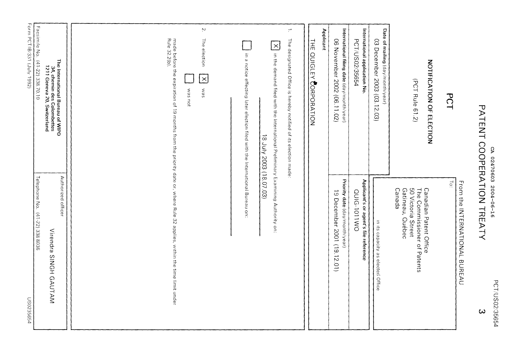Document de brevet canadien 2470603. PCT 20040616. Image 1 de 4