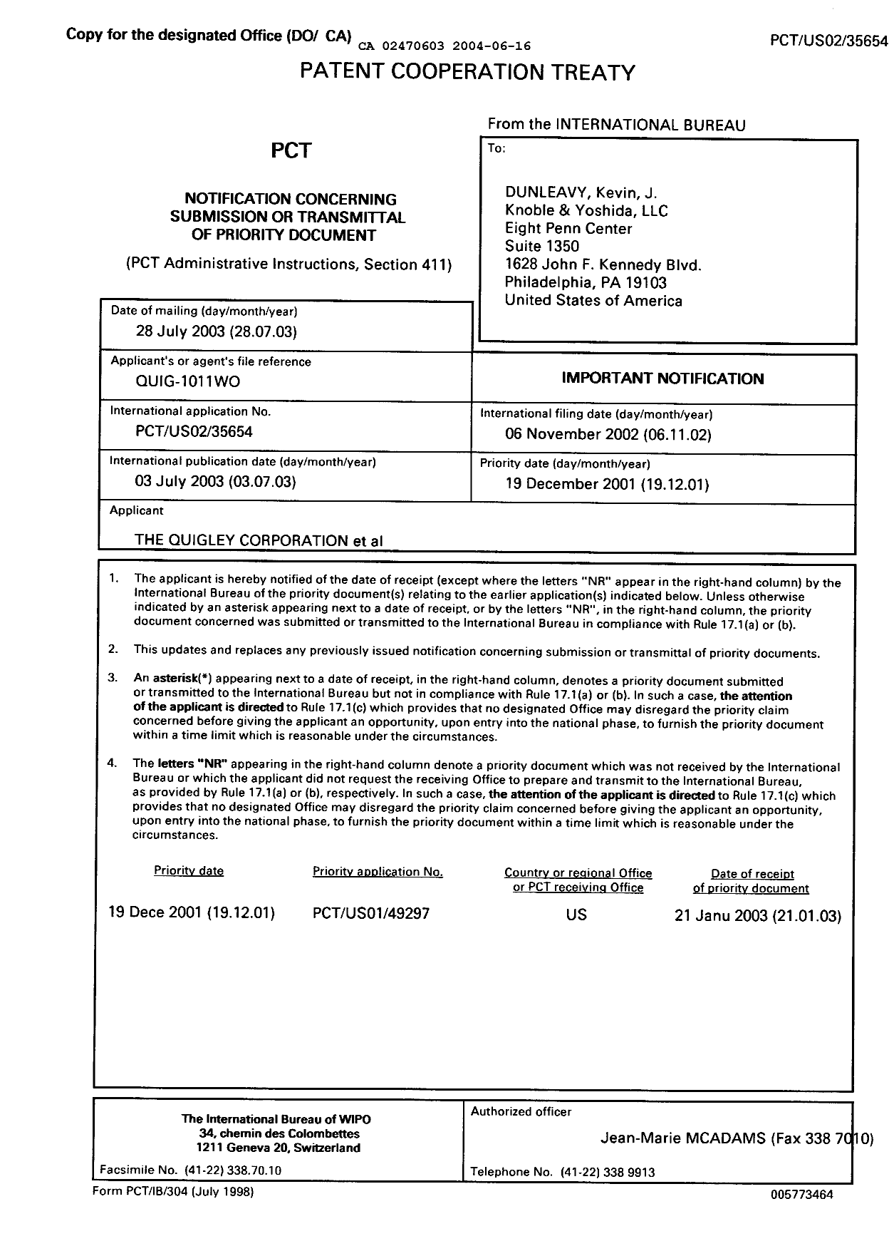 Document de brevet canadien 2470603. PCT 20040616. Image 2 de 4