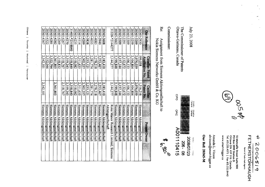 Document de brevet canadien 2471248. Cession 20080723. Image 1 de 8