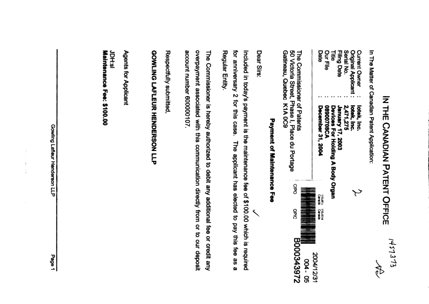 Document de brevet canadien 2471275. Taxes 20041231. Image 1 de 1