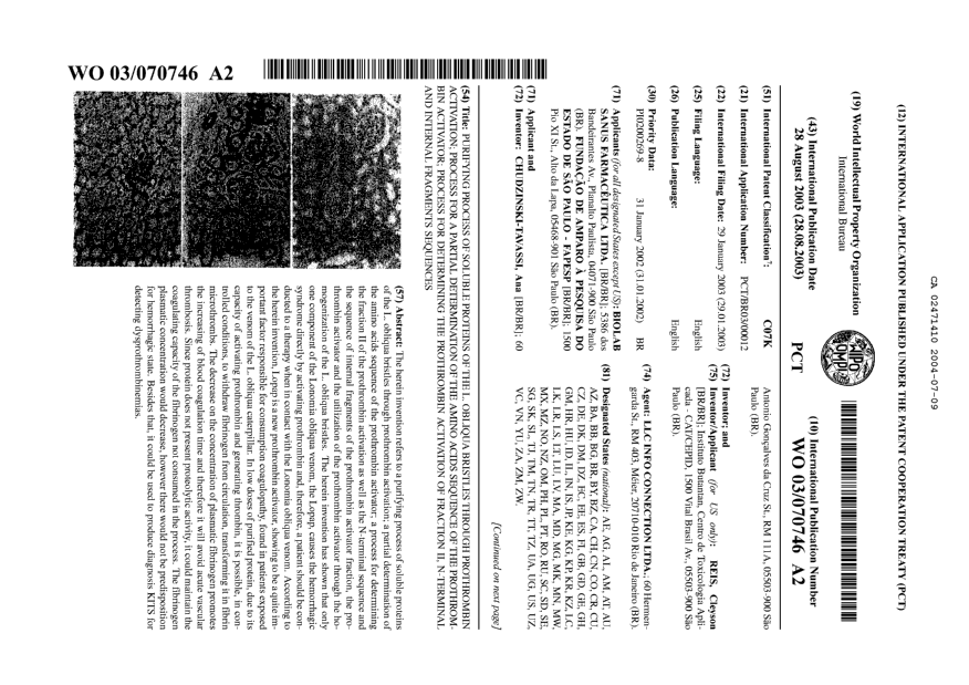 Document de brevet canadien 2471410. Abrégé 20040709. Image 1 de 2