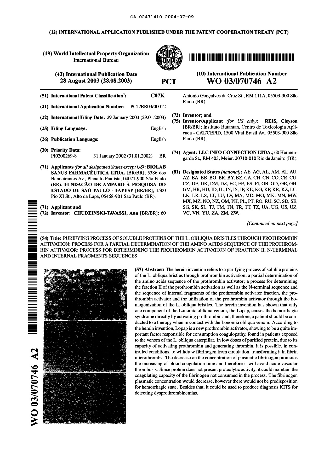 Document de brevet canadien 2471410. Abrégé 20040709. Image 1 de 2