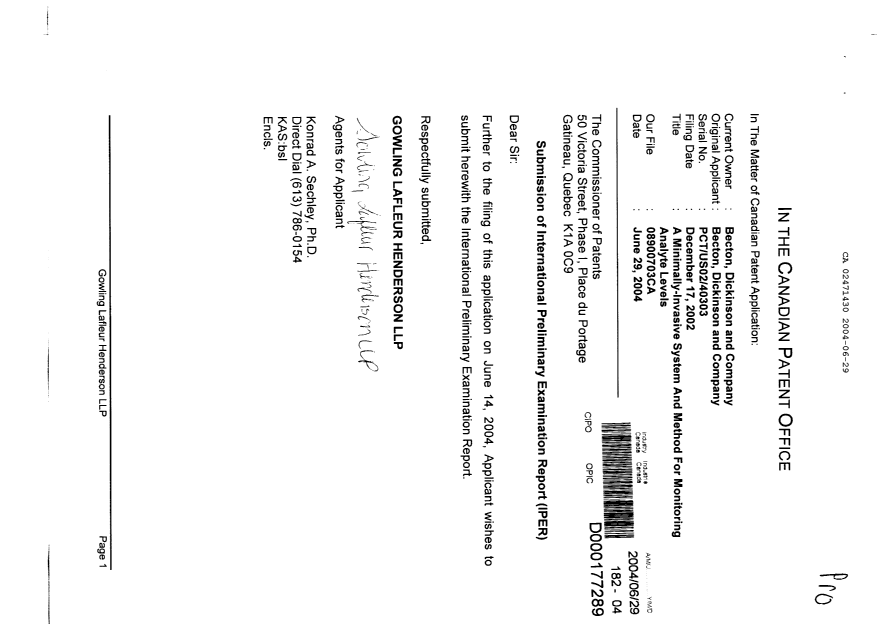 Document de brevet canadien 2471430. Poursuite-Amendment 20040629. Image 1 de 1