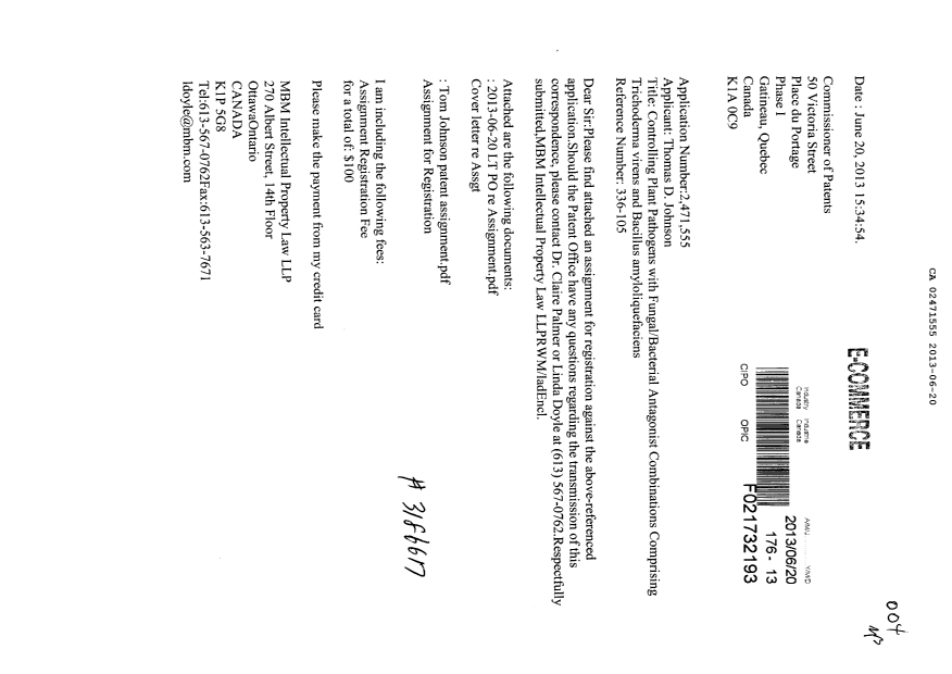 Document de brevet canadien 2471555. Cession 20130620. Image 1 de 7