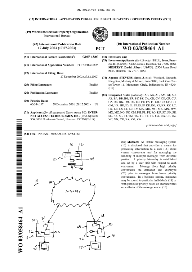 Canadian Patent Document 2471722. Abstract 20040625. Image 1 of 2