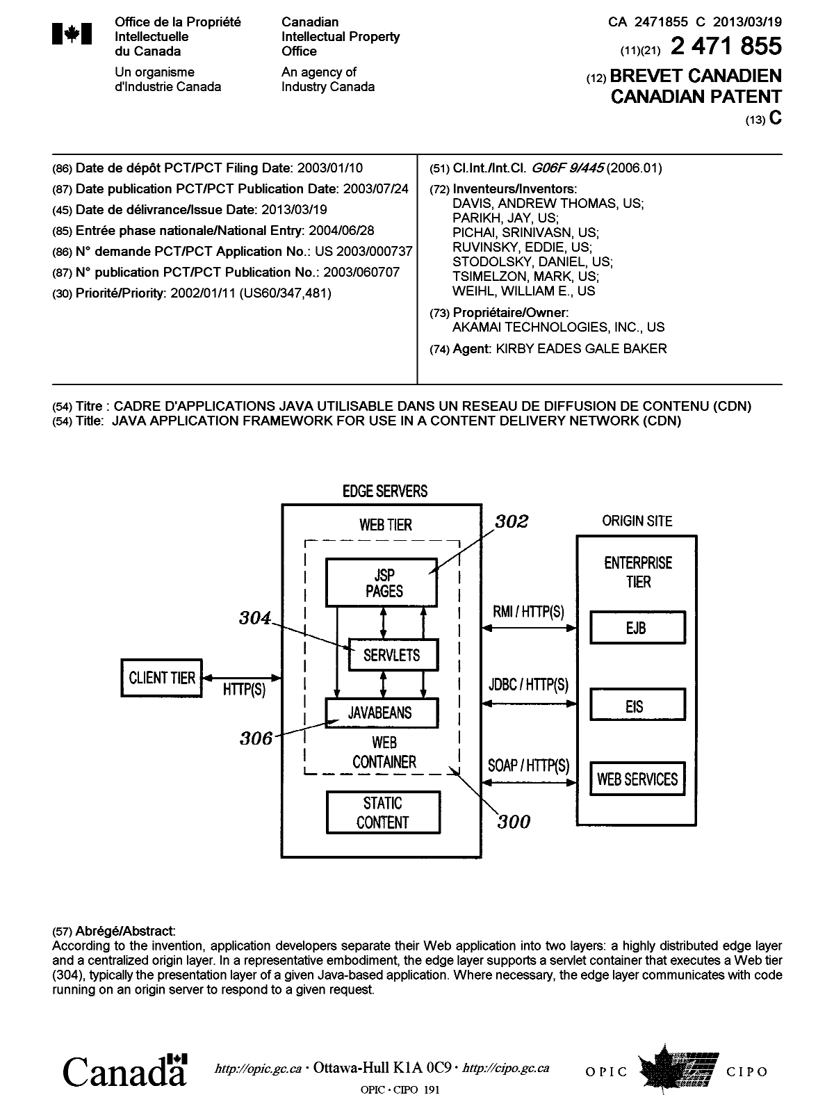 Document de brevet canadien 2471855. Page couverture 20130218. Image 1 de 1