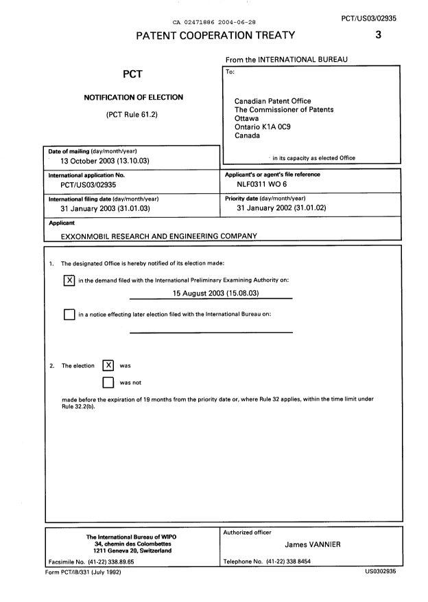 Document de brevet canadien 2471886. PCT 20040628. Image 1 de 13