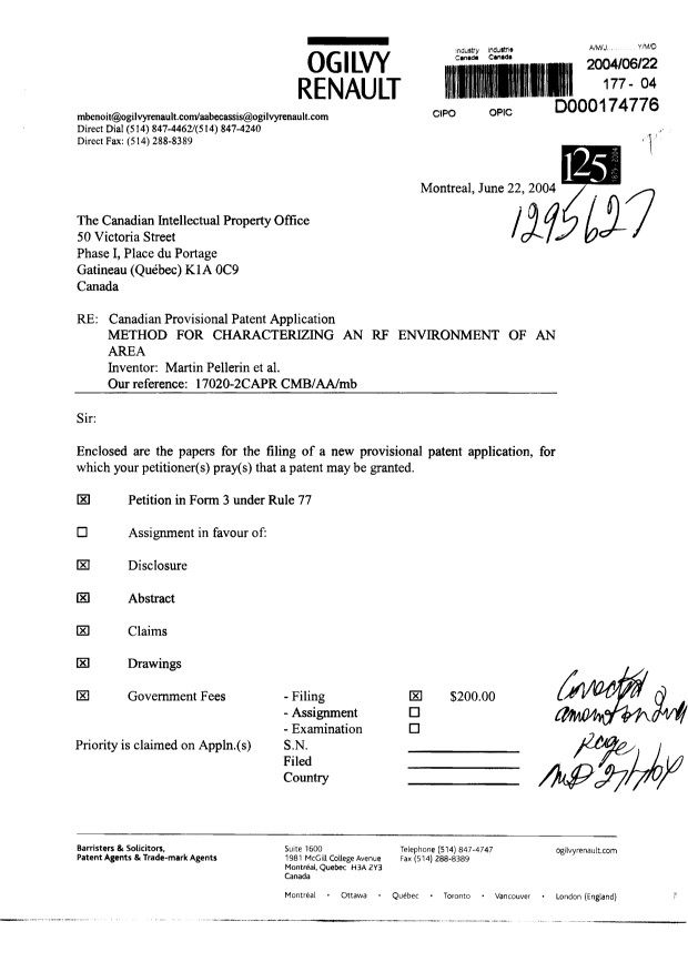 Document de brevet canadien 2471919. Cession 20040622. Image 1 de 3