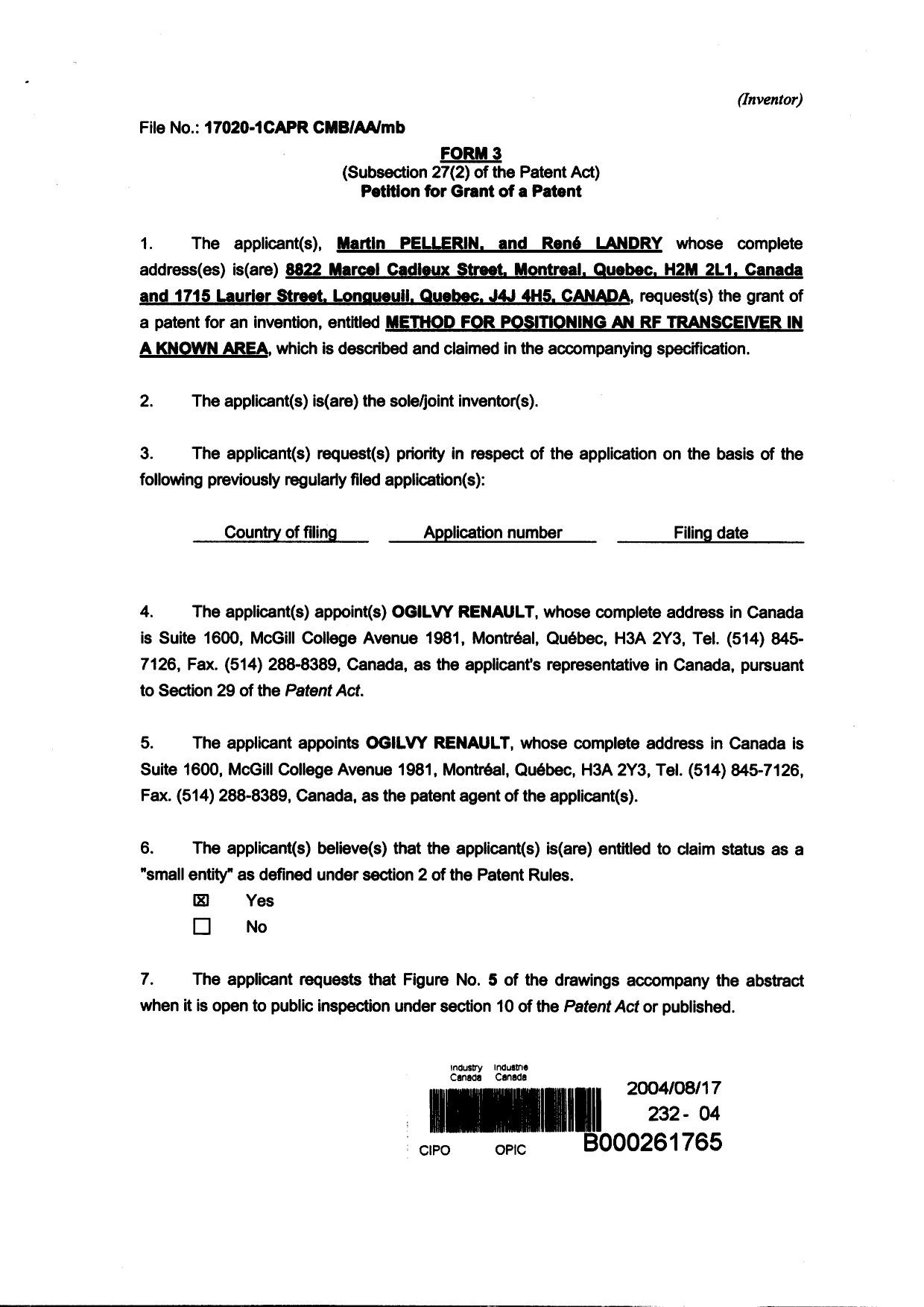 Document de brevet canadien 2471921. Correspondance 20040817. Image 2 de 2