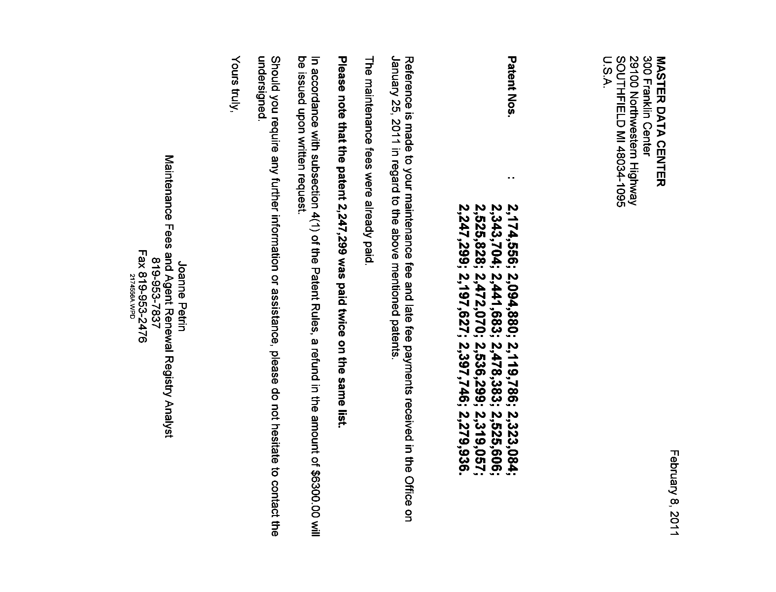 Canadian Patent Document 2472070. Correspondence 20110208. Image 1 of 1