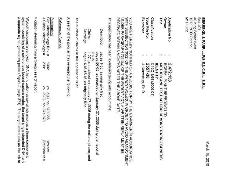 Canadian Patent Document 2472153. Prosecution-Amendment 20100315. Image 1 of 4