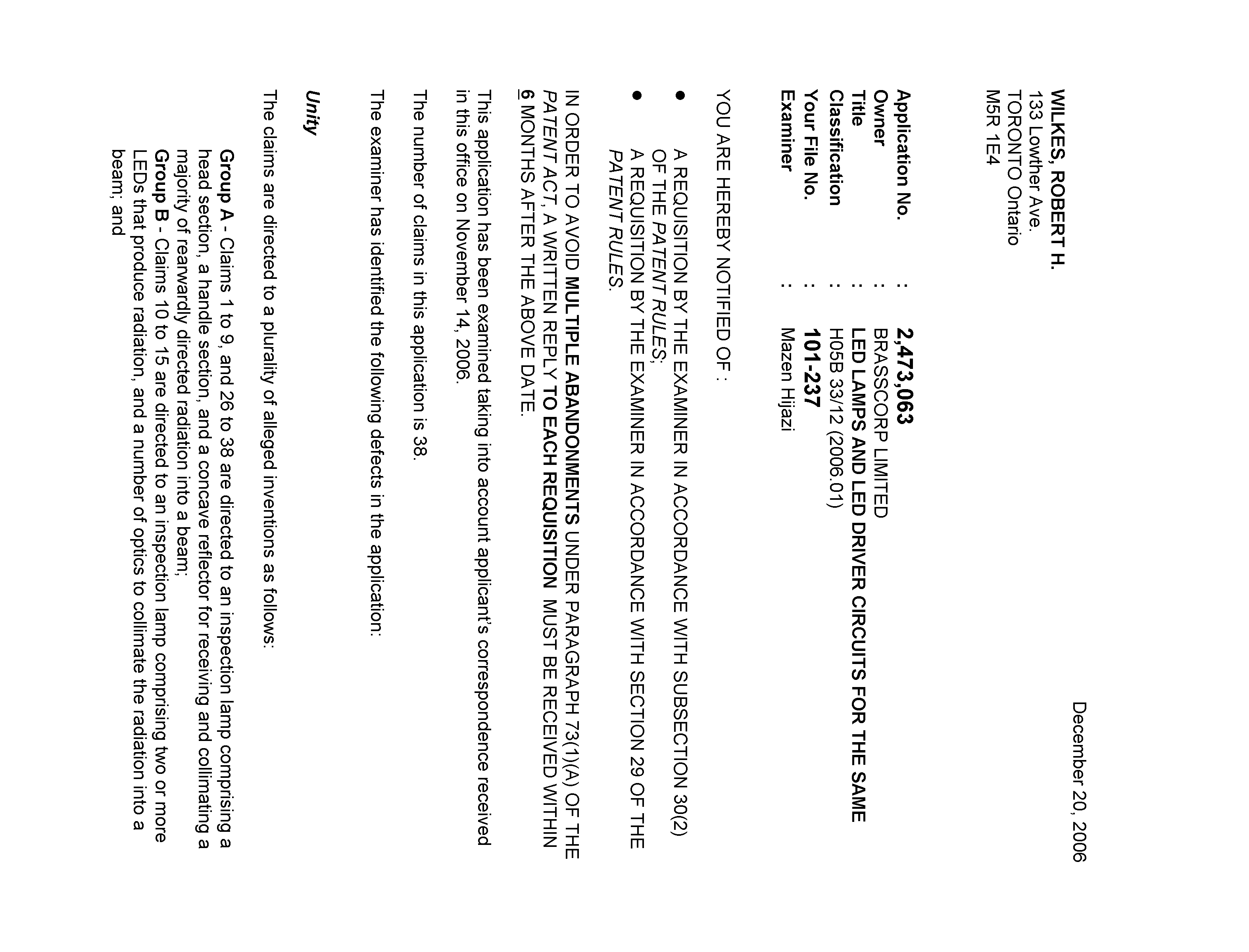 Document de brevet canadien 2473063. Poursuite-Amendment 20051220. Image 1 de 2