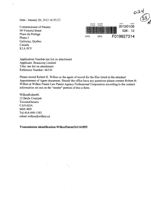 Document de brevet canadien 2473063. Correspondance 20111226. Image 1 de 4