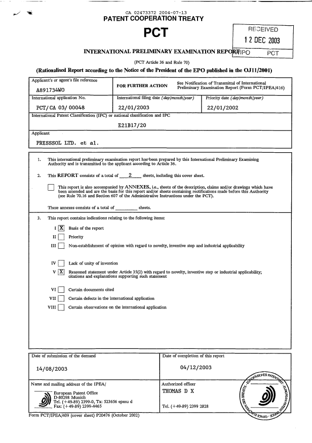 Document de brevet canadien 2473372. PCT 20040713. Image 2 de 5
