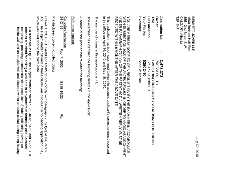 Document de brevet canadien 2473372. Poursuite-Amendment 20100730. Image 1 de 2