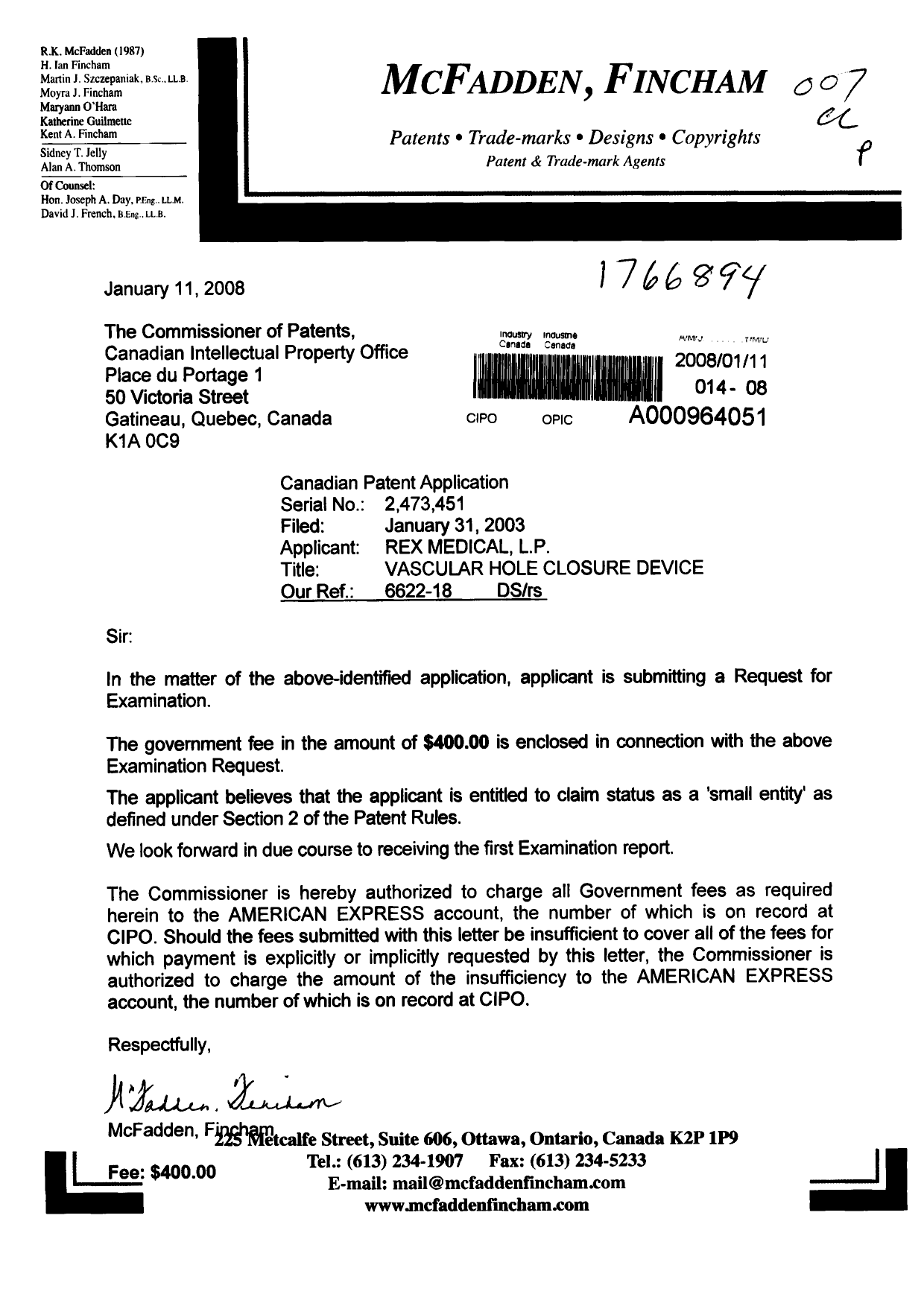 Document de brevet canadien 2473451. Poursuite-Amendment 20080111. Image 1 de 1