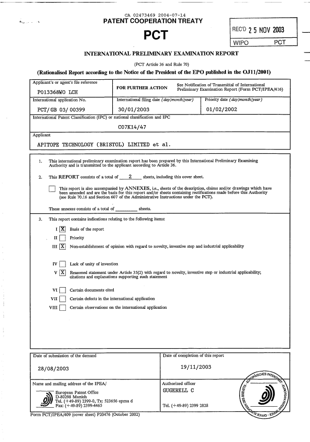 Document de brevet canadien 2473469. PCT 20040714. Image 2 de 9