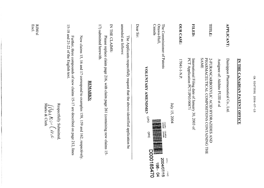Document de brevet canadien 2473591. Poursuite-Amendment 20040715. Image 1 de 2