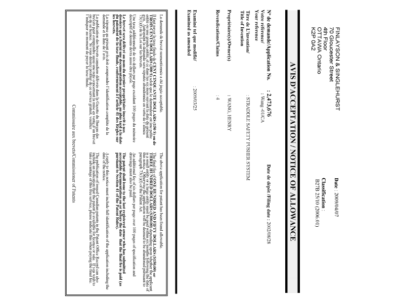 Document de brevet canadien 2473676. Correspondance 20090512. Image 1 de 1