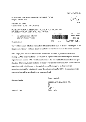Document de brevet canadien 2473681. Correspondance 20080806. Image 1 de 1
