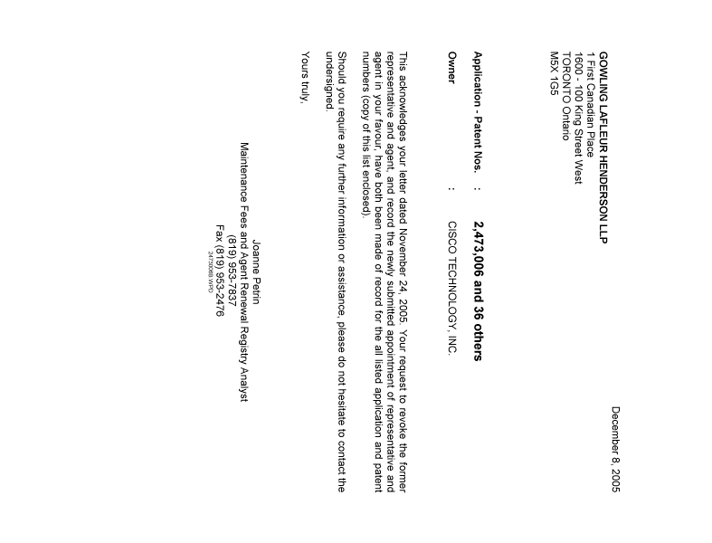Canadian Patent Document 2473832. Correspondence 20051208. Image 1 of 1