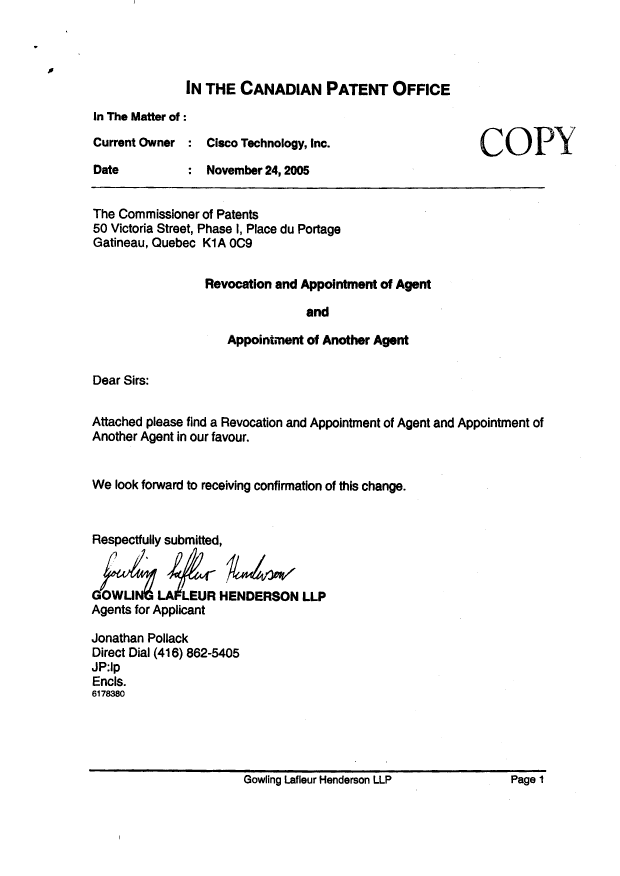 Document de brevet canadien 2473832. Correspondance 20051209. Image 2 de 5