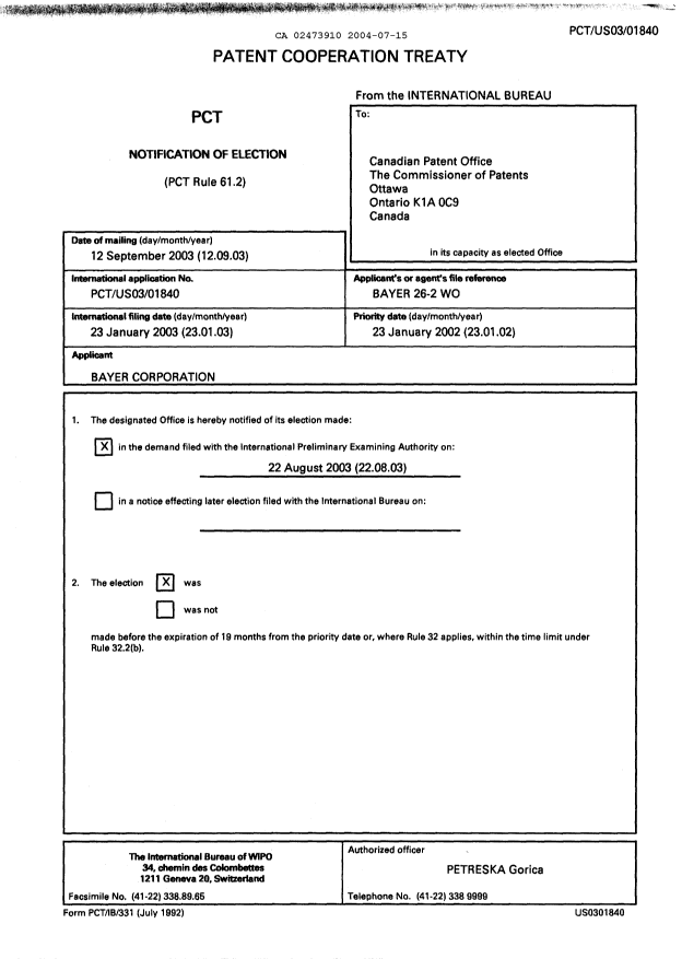 Document de brevet canadien 2473910. PCT 20040715. Image 1 de 8