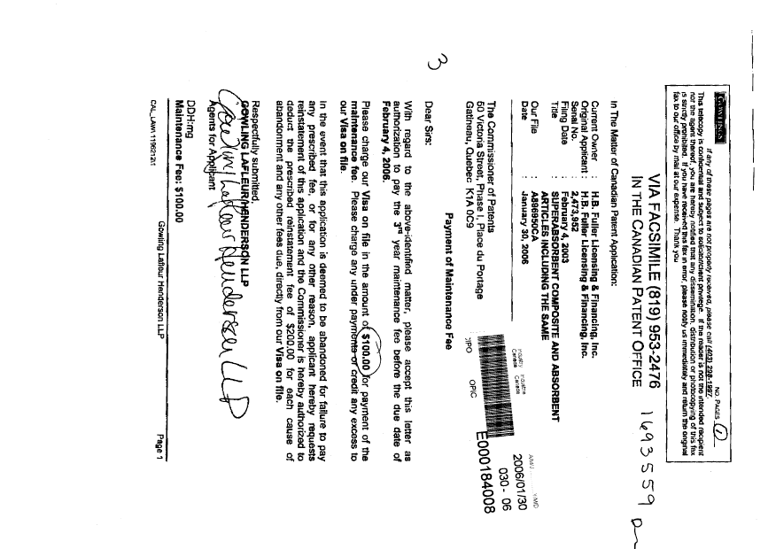 Document de brevet canadien 2473952. Taxes 20060130. Image 1 de 1
