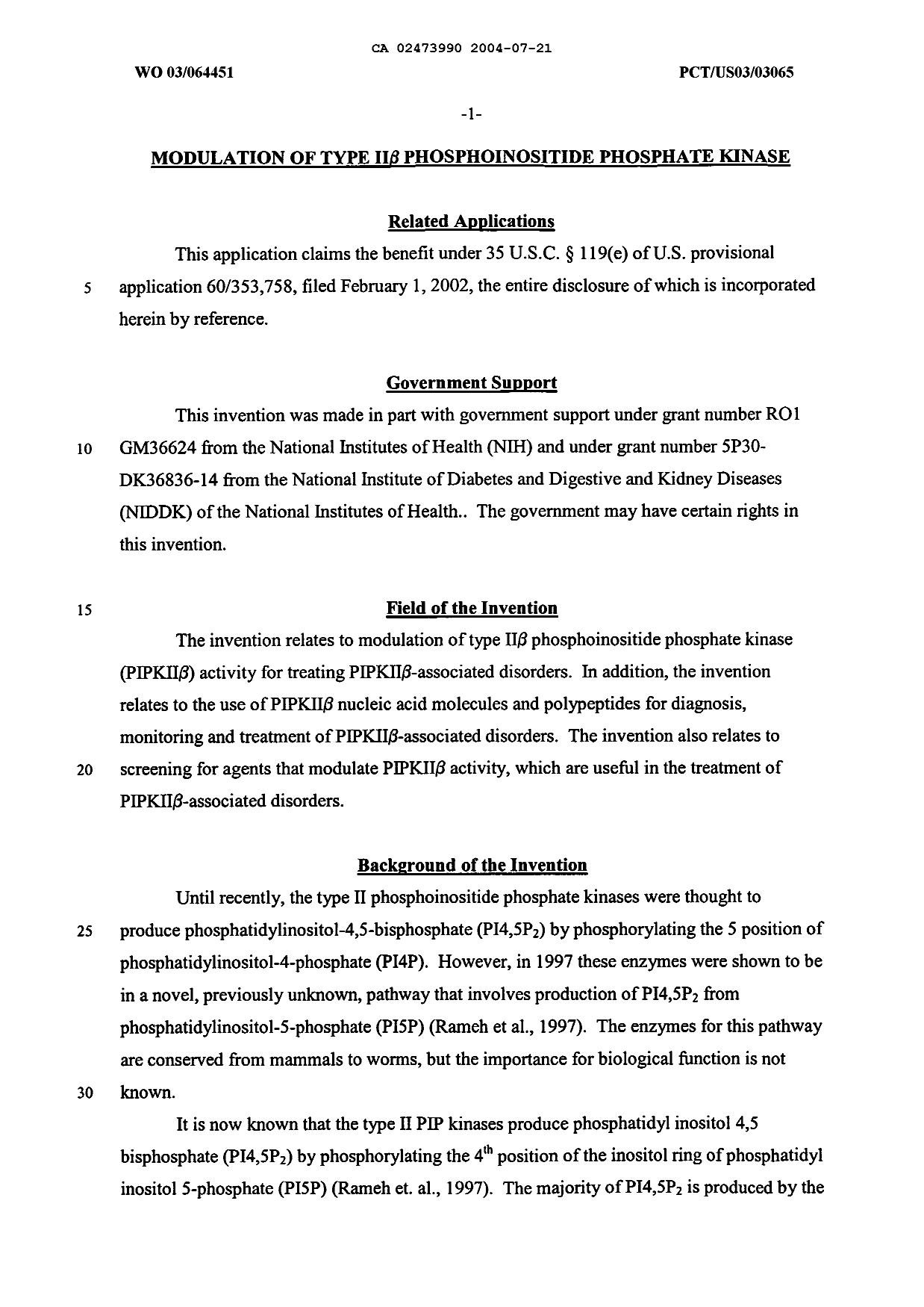 Document de brevet canadien 2473990. Description 20040721. Image 1 de 57