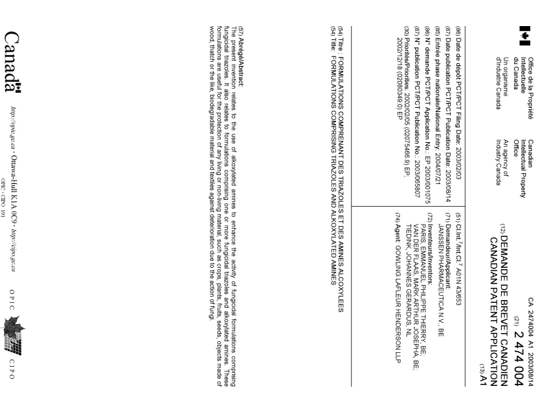 Document de brevet canadien 2474004. Page couverture 20040924. Image 1 de 1