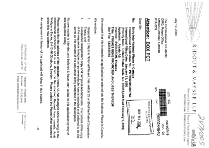 Canadian Patent Document 2474005. Prosecution-Amendment 20040719. Image 1 of 20