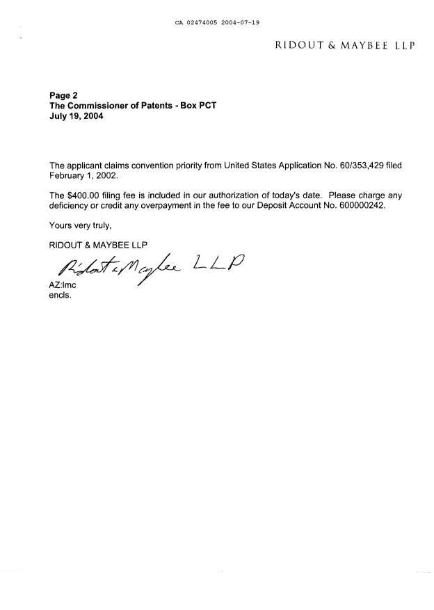 Document de brevet canadien 2474005. Poursuite-Amendment 20040719. Image 2 de 20
