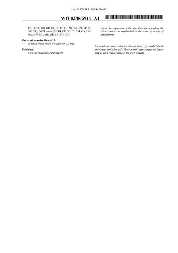 Document de brevet canadien 2474388. Abrégé 20040803. Image 2 de 2