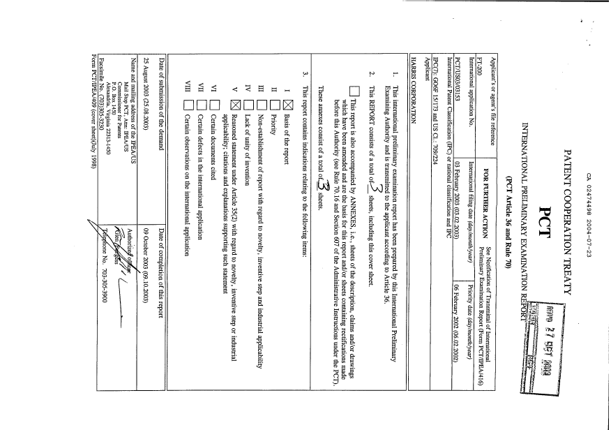 Document de brevet canadien 2474498. PCT 20040723. Image 1 de 7
