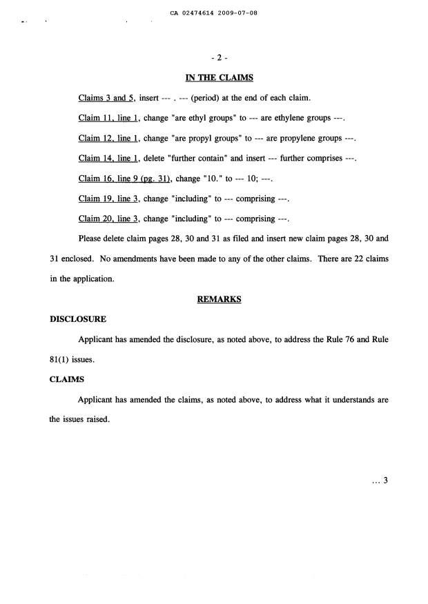 Document de brevet canadien 2474614. Poursuite-Amendment 20090708. Image 2 de 11