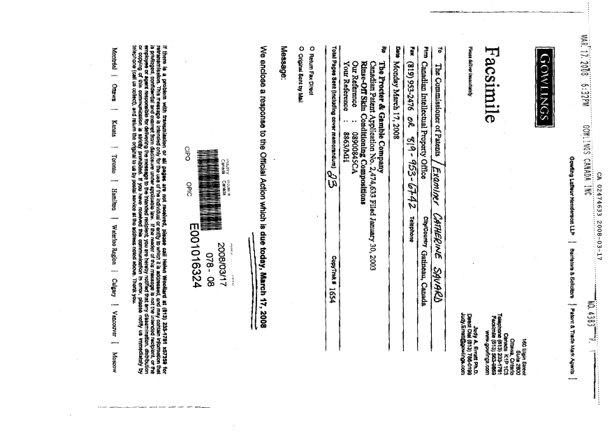 Document de brevet canadien 2474633. Poursuite-Amendment 20071217. Image 23 de 23