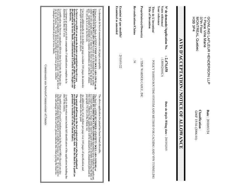 Canadian Patent Document 2474658. Correspondence 20100826. Image 1 of 1