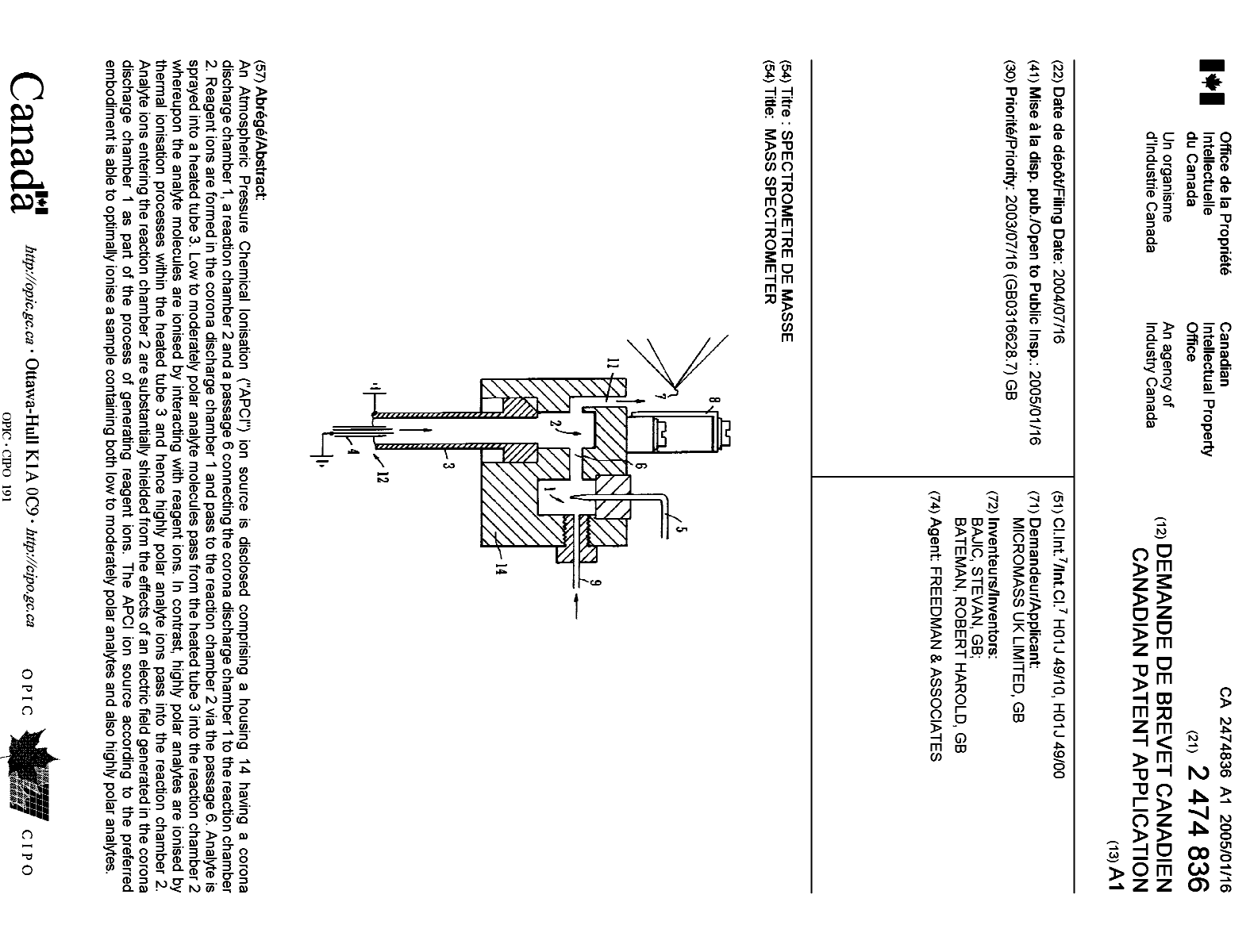 Canadian Patent Document 2474836. Cover Page 20041229. Image 1 of 1