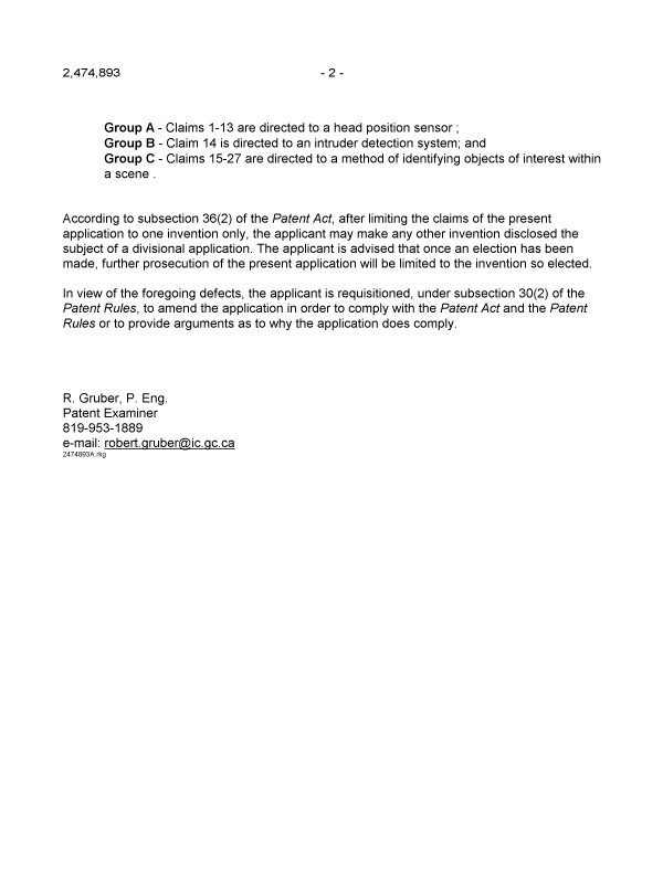 Document de brevet canadien 2474893. Poursuite-Amendment 20090824. Image 2 de 2