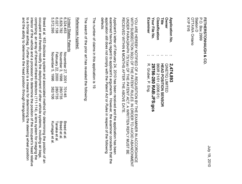 Document de brevet canadien 2474893. Poursuite-Amendment 20100719. Image 1 de 3