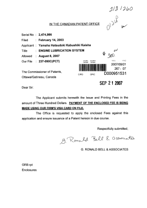 Document de brevet canadien 2474986. Correspondance 20070921. Image 1 de 1