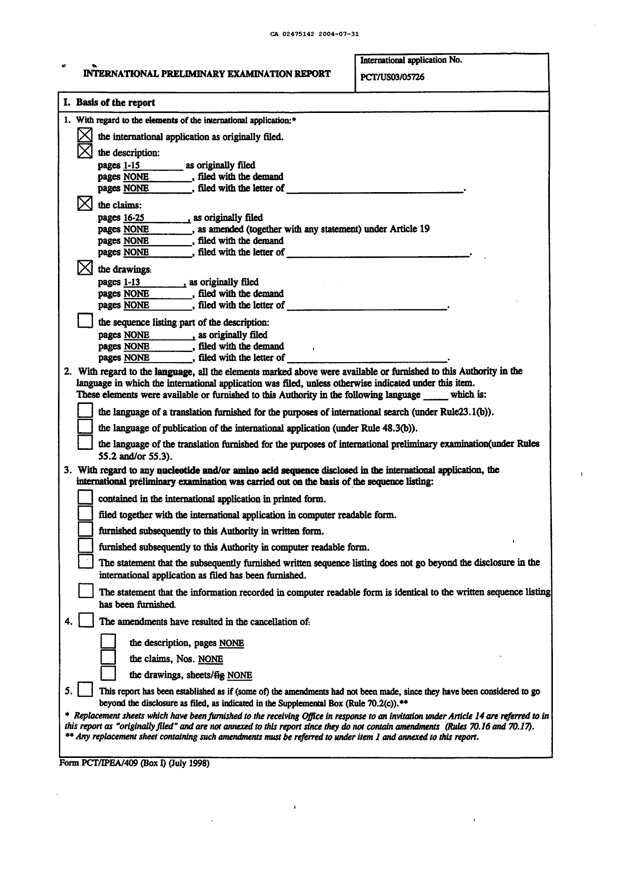 Document de brevet canadien 2475142. PCT 20031231. Image 2 de 4